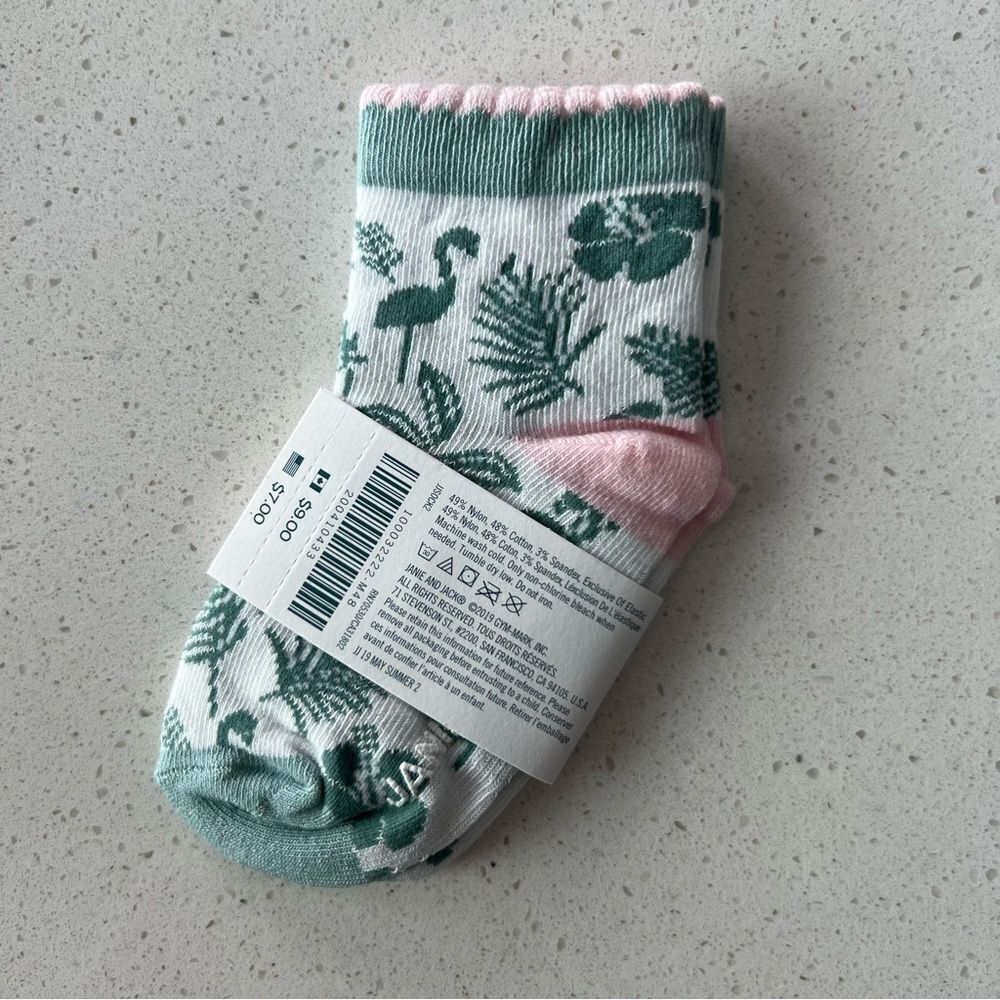 JANIE AND JACK ⭐️ Flamingo Palm Socks White 12-24 Months - Picture 2 of 3